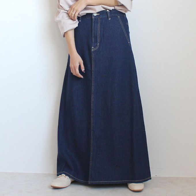 日本女裝代購 - 經典厚磅A字牛仔長裙(高個媽咪推薦)-深藍