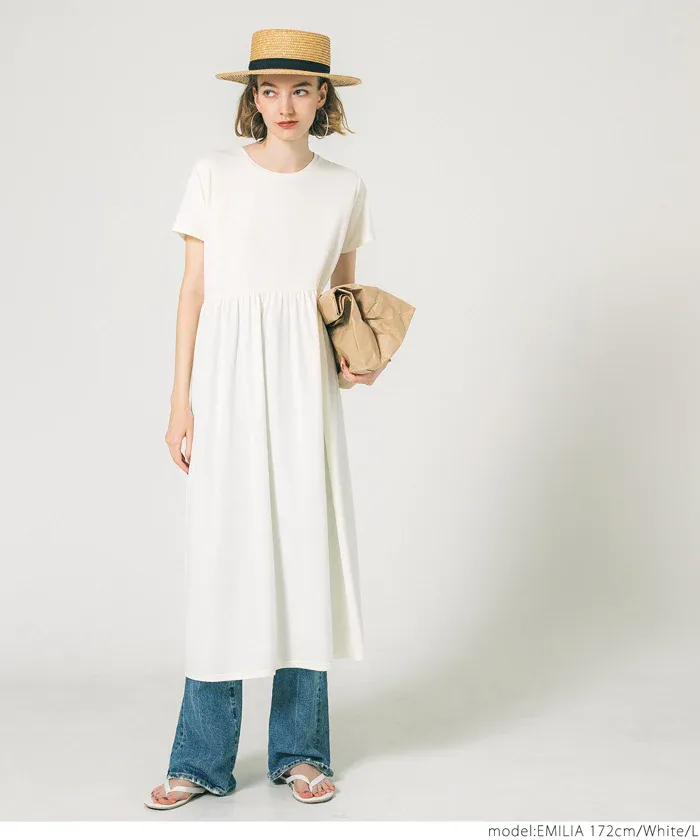 日本 COCA - 簡約百搭短袖收腰洋裝-白