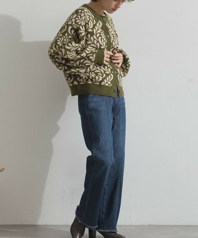 日本 Lupilien - 盛開花卉針織寬袖開襟衫/外套-炭灰