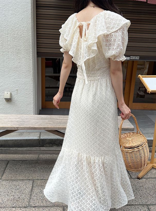 日本 GRL - 浪漫時光蕾絲雕花短袖洋裝-黑 (F)