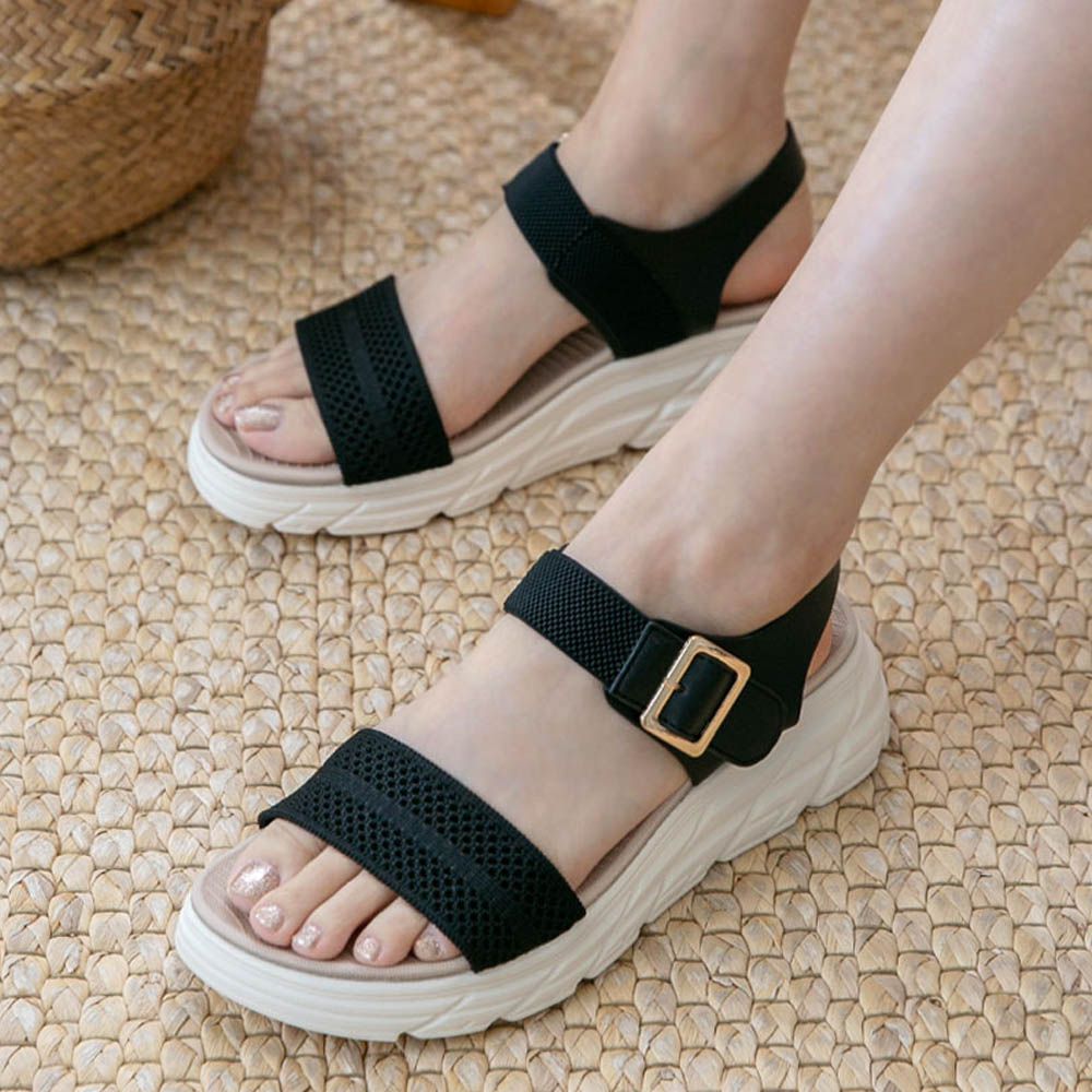 防水X防滑彈性寬帶輕量厚底涼鞋(5cm)-黑