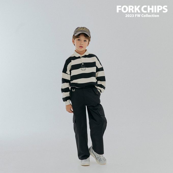 韓國 FORK CHIPS - 極簡翻領寬條紋寬鬆長袖上衣-象牙白X黑