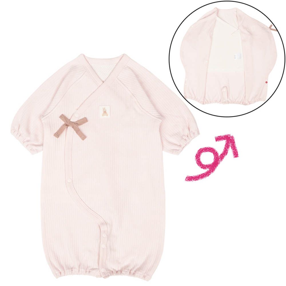 穿脫方便!長袖連身衣-附內衣-粉紅色 (50~60cm)