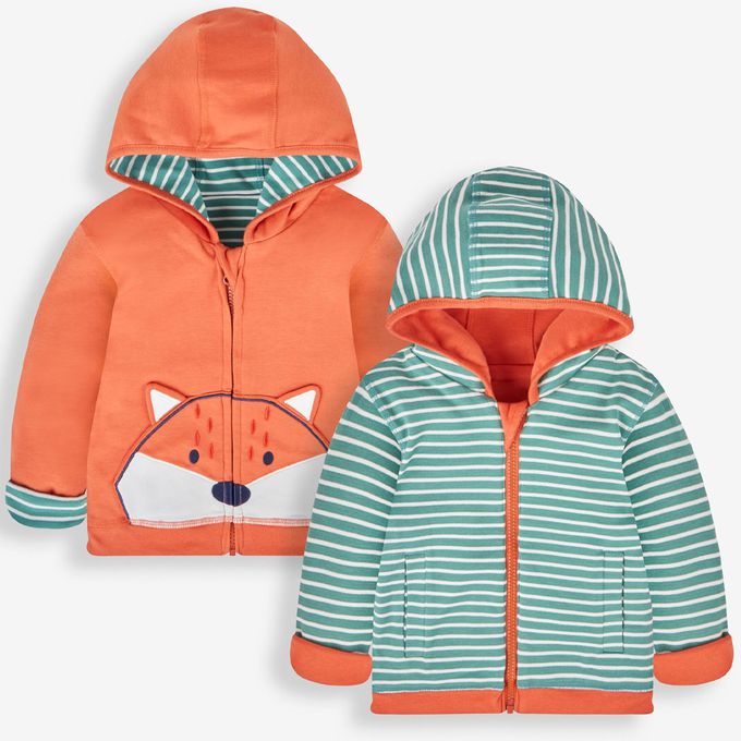 英國 JoJo Maman BeBe - 幼/兒童雙面穿100%純棉保暖連帽外套-小狐狸