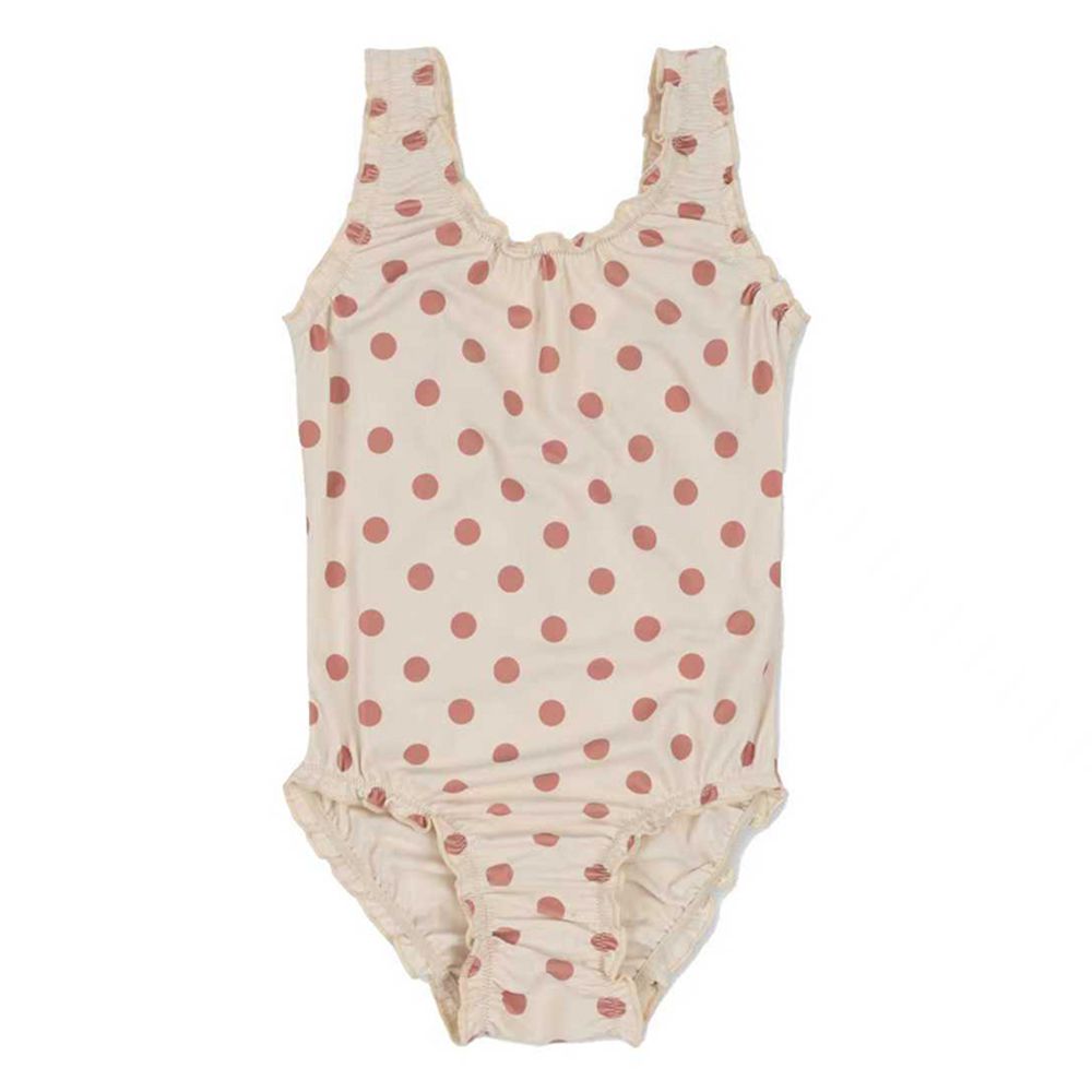 UPF50+U型連身泳裝(附泳帽)-灰粉點點