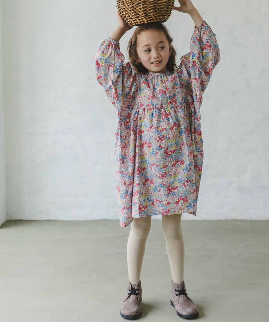 日本 PAIRMANON - 文藝氣息碎花澎澎袖洋裝-粉膚