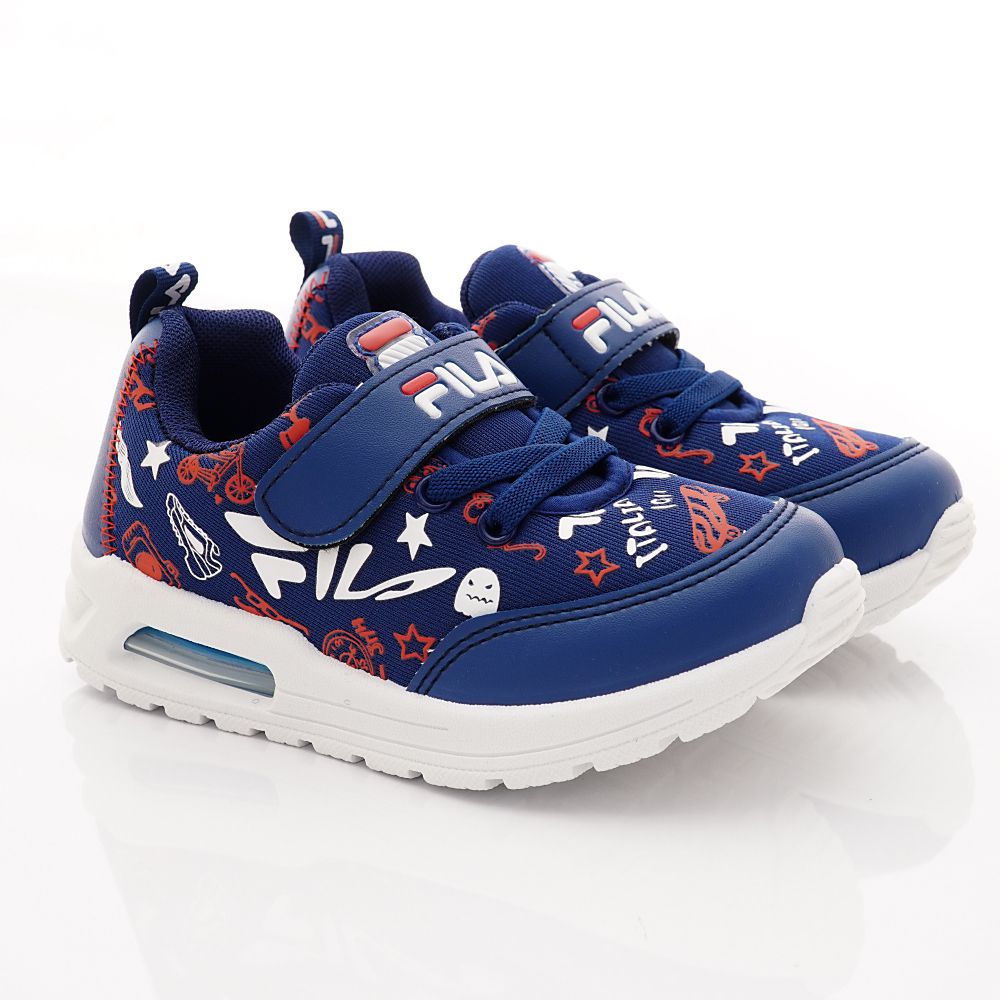 FILA - 半氣墊彈力印花運動鞋(中大童段)-藍白紅