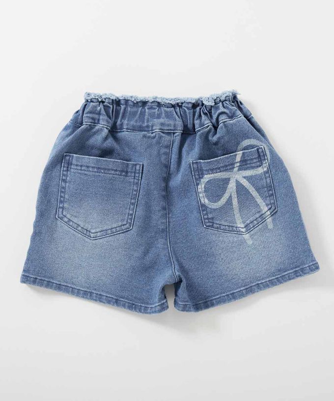 日本 devirock - Raku Denim蝴蝶結印花牛仔短褲-藍