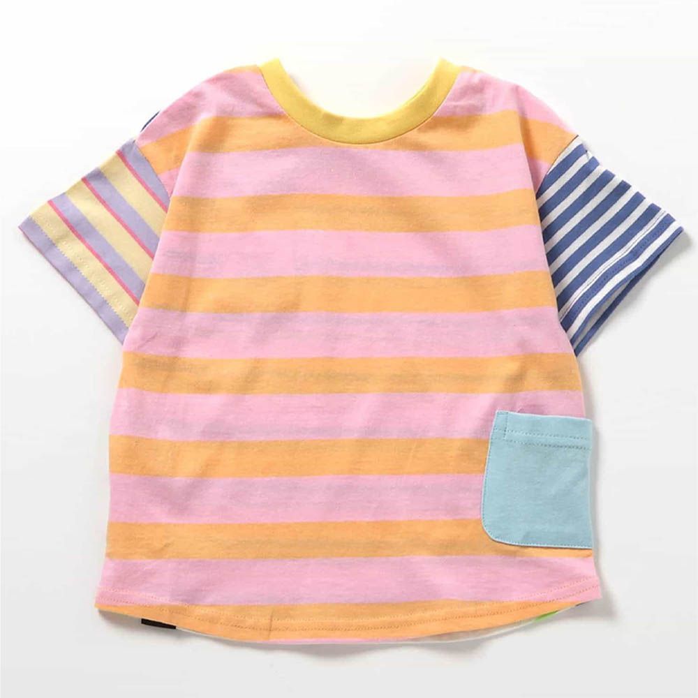 正反OK！前後兩穿短袖上衣-條紋多彩-粉紅