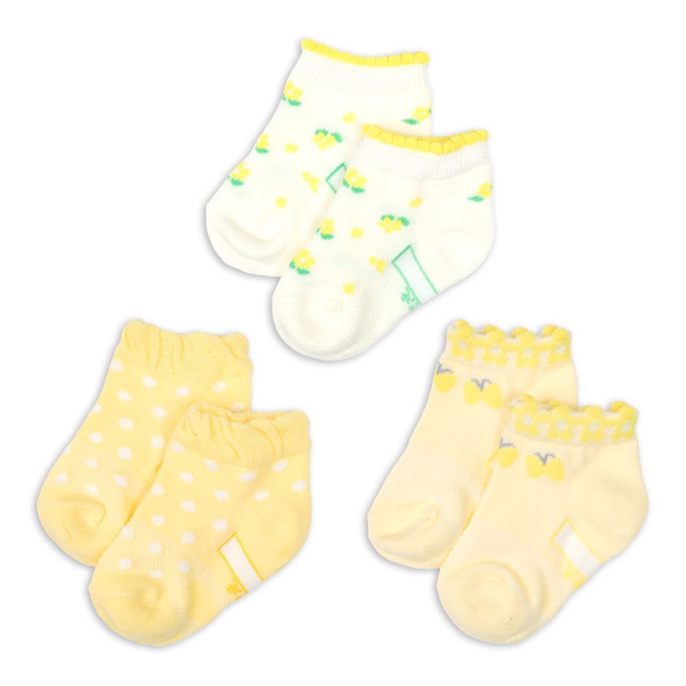 踝襪3雙組-小花&蝴蝶-黃色 (9~14cm)