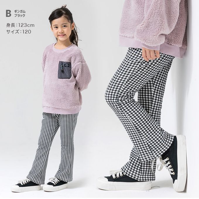 日本 Chil2 - 保暖內刷毛印花喇叭褲-細格紋-黑白