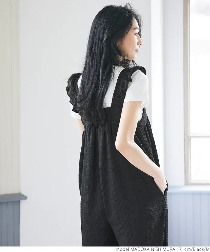 日本 COCA - 可愛百搭垂墜感吊帶褲-黑