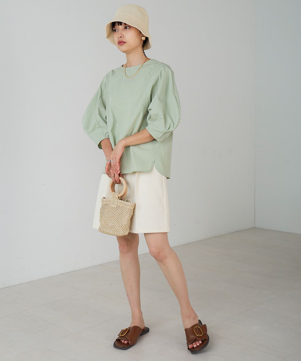 日本 Bab - 圓領百搭氣球袖上衣-淺綠