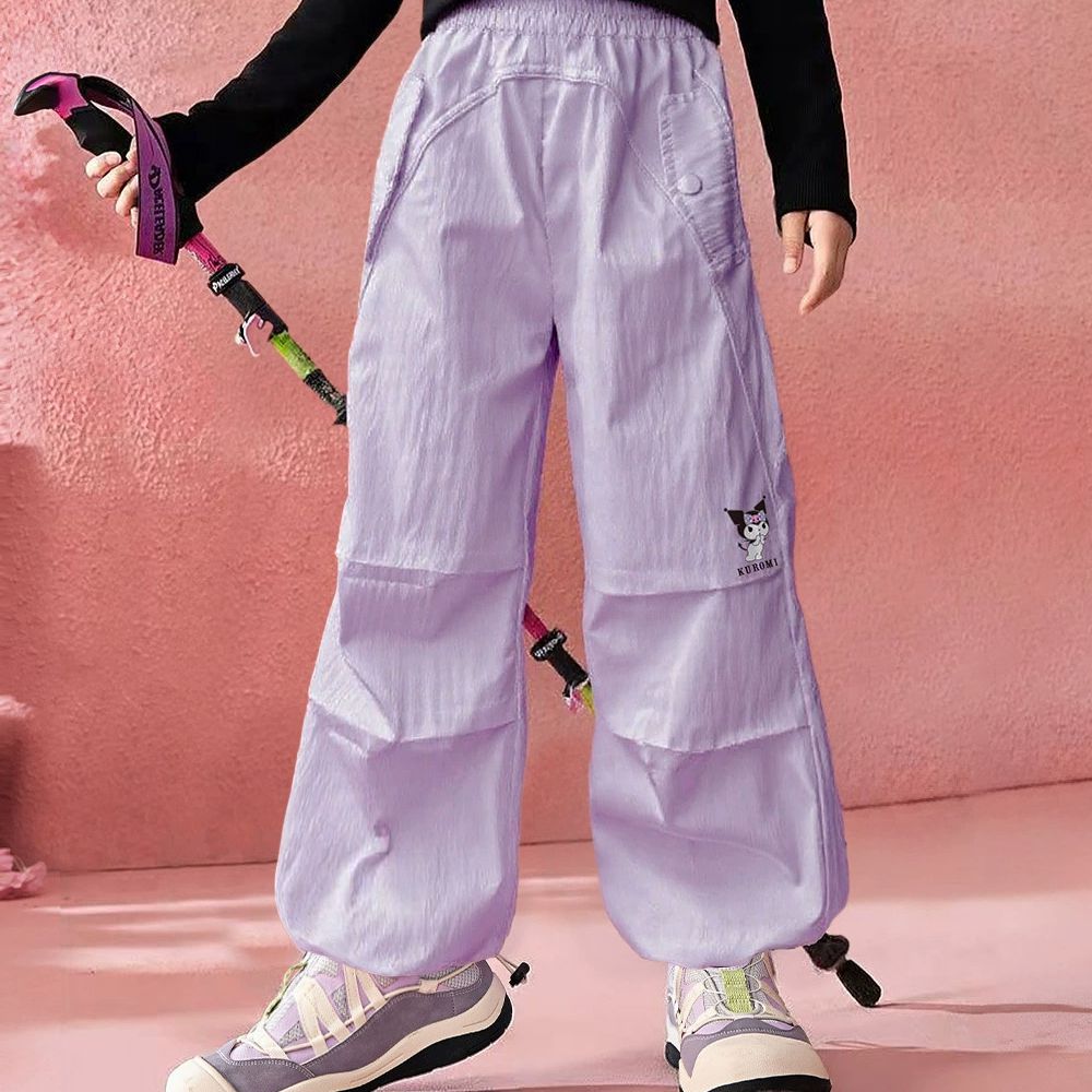 耐磨斜插口袋工裝休閒長褲-卡通人物酷洛米-紫色