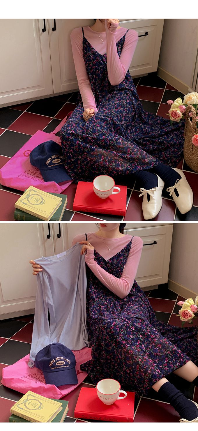 韓國女裝代購 - 搭配必備！極簡薄透長袖上衣-粉 (FREE)