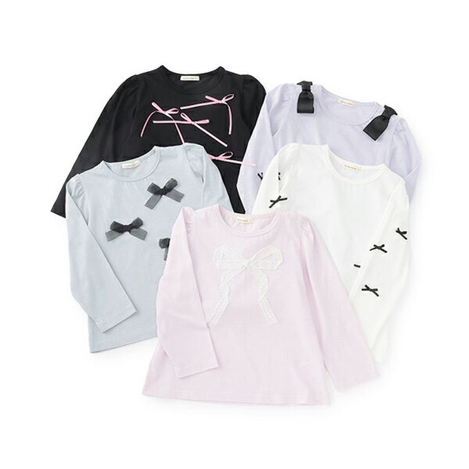 日本 Lycee mine - 100%棉 夢幻蝴蝶結長袖上衣-淺紫