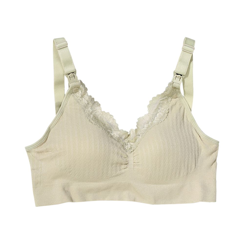 無鋼圈內衣 蕾絲邊上開扣哺乳內衣-綠色