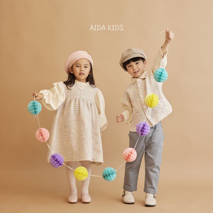 韓國 AIDA - 鬆緊腰純色直筒長褲-天藍