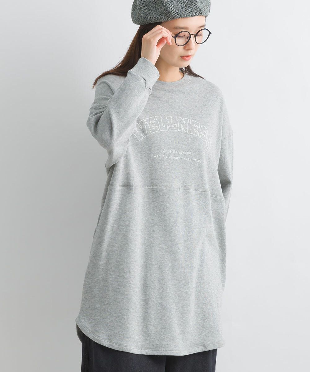 日本女裝代購 - 100%美國棉印花長版長袖上衣-淺灰