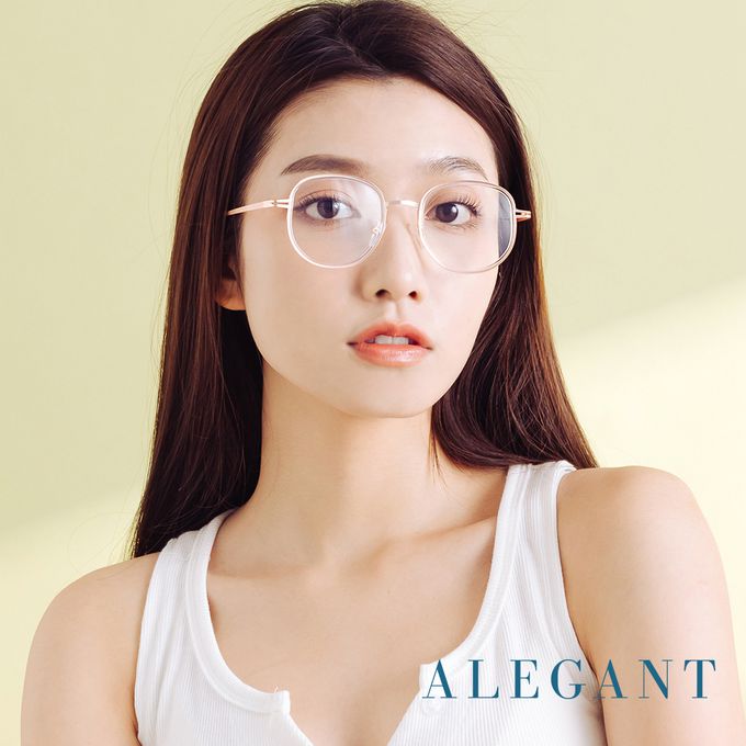 ALEGANT - 義式質感鬱金粉溫莎圈縷空造型圓框UV400濾藍光眼鏡