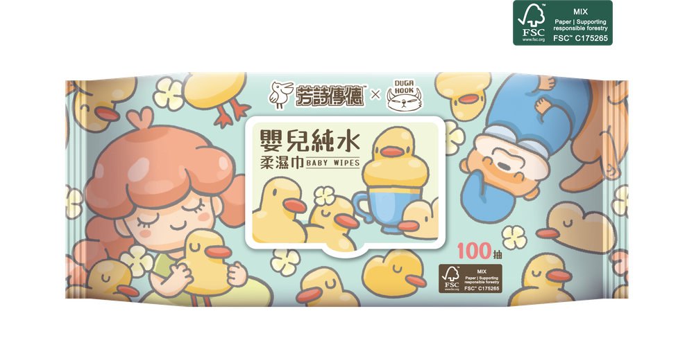 芳詩傳德 - Duga & Hook 嬰兒超純水柔濕巾100抽-100抽×48包(箱購) 無花紋15CM×20CM