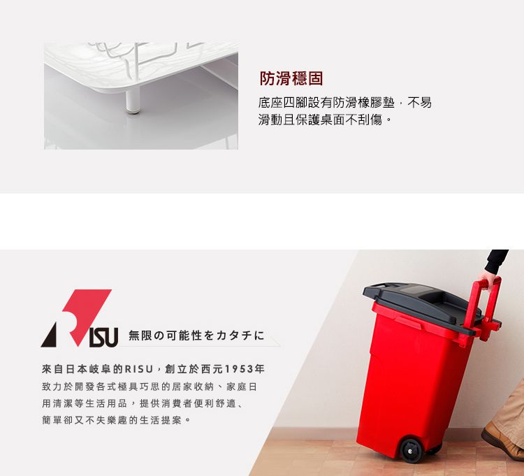 日本 RISU - 加大型杯盤碗碟瀝水籃(附筷筒)-紅