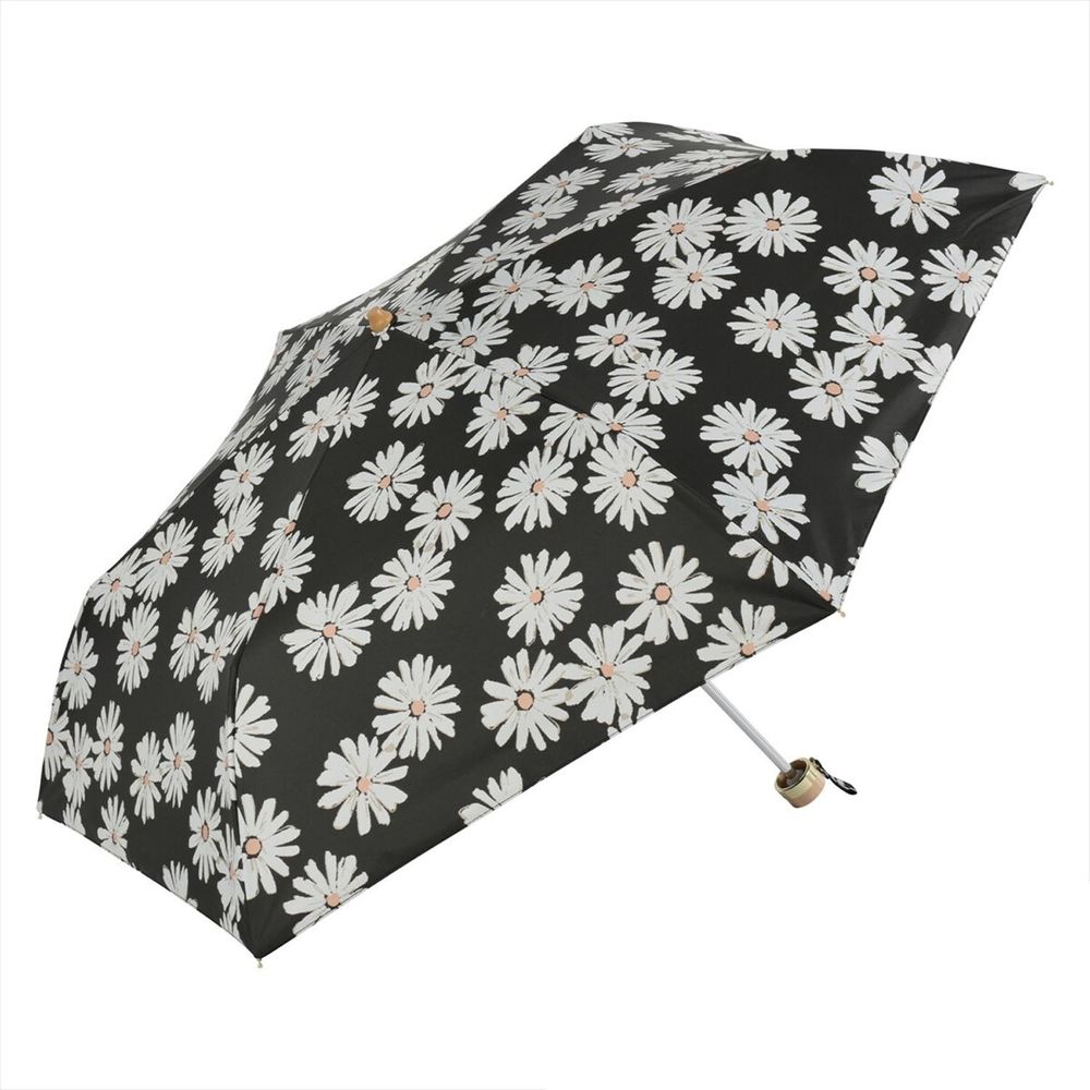 日本 nifty colors - 抗UV輕量 晴雨兩用折疊傘(遮光遮熱款)-小雛菊-黑 (直徑90cm/233g)-99.9%
