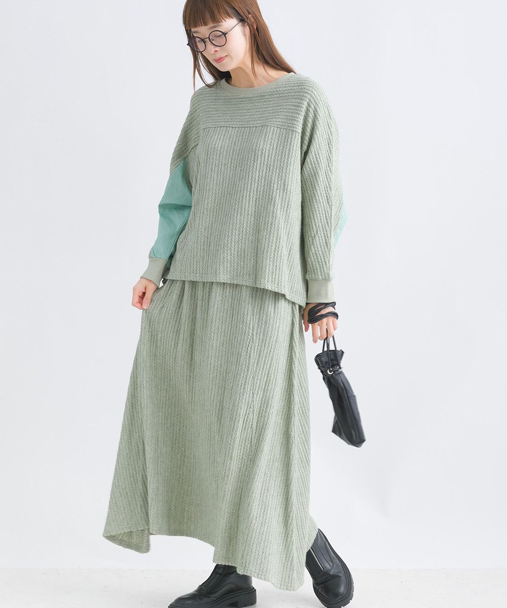 日本女裝代購 - 溫柔麻花針織不規則長裙-薰衣草