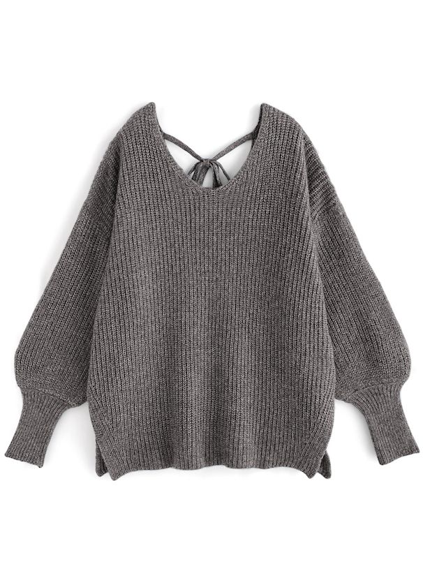 日本 GRL - 慵懶感綁帶長版針織上衣-蘋果綠 (F)