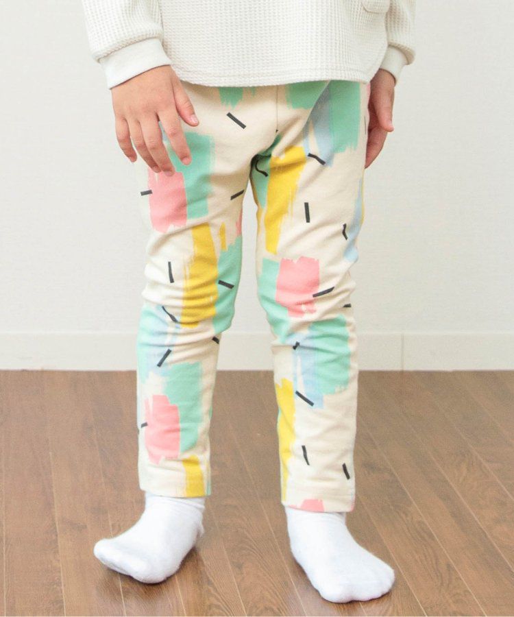 日本 BREEZE - 休閒百搭鬆緊長褲(9分丈)-碎花-淺鵝黃