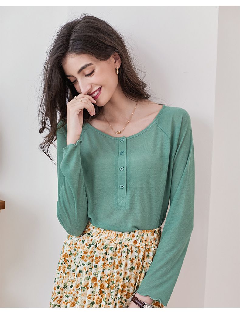慵懶基礎長袖上衣-綠色