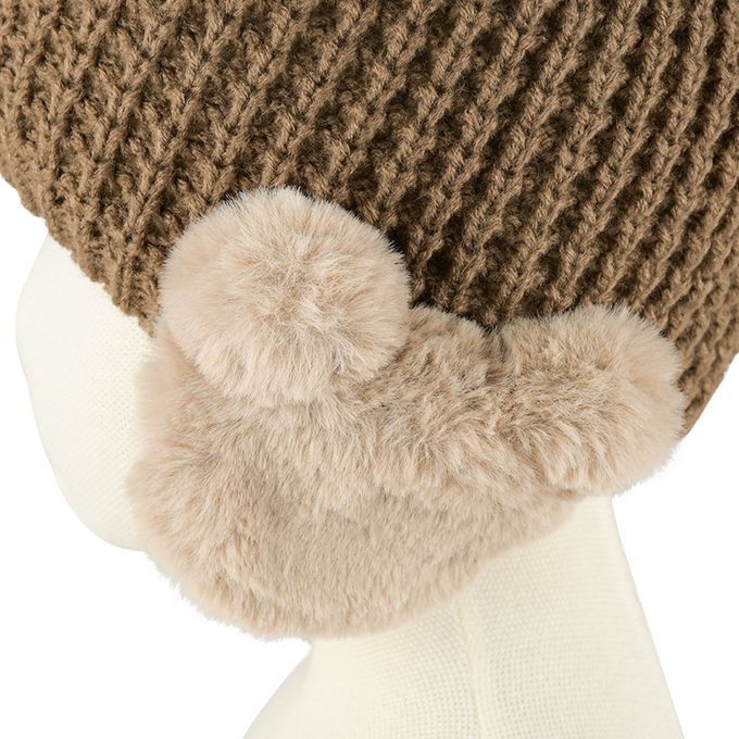 akachan honpo - 針織帽-小熊護耳-咖啡色