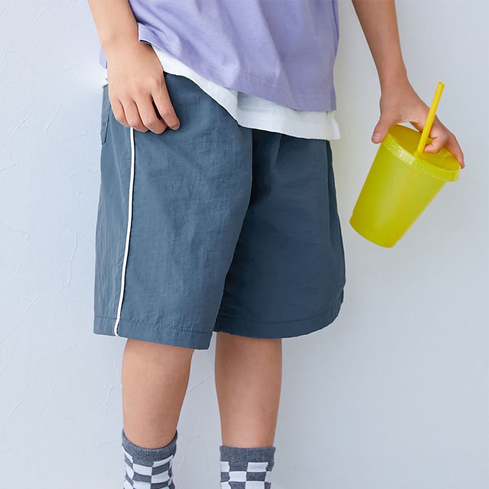 水陸二用 輕盈玩水尼龍五分褲-側邊條-霧灰藍