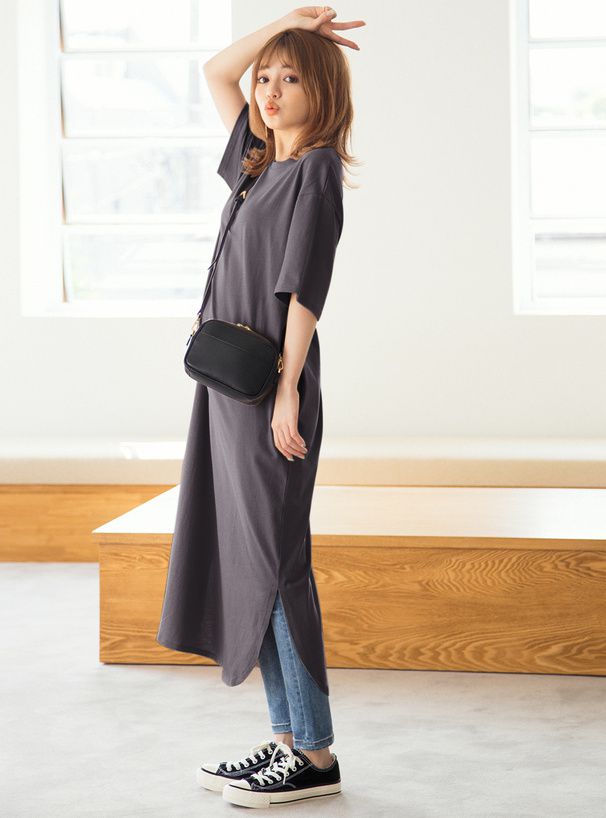 日本 GRL - 純棉透氣百搭短袖洋裝-淺卡其 (F)