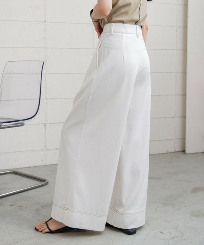 日本 Bab - 簡潔縫線俐落寬版長褲-白