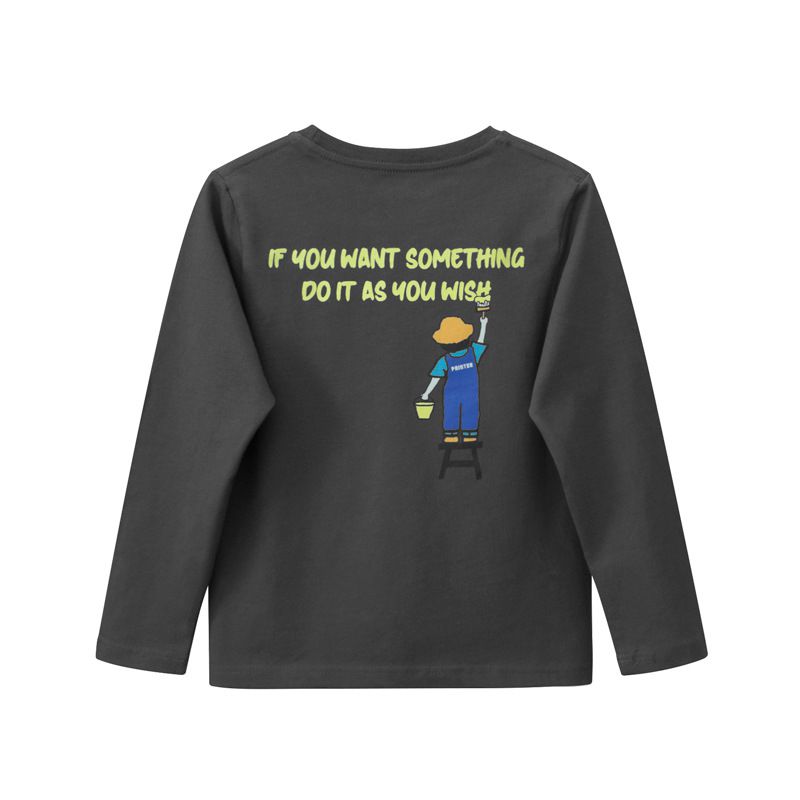 純棉圓領長袖上衣-英文字母-深灰色