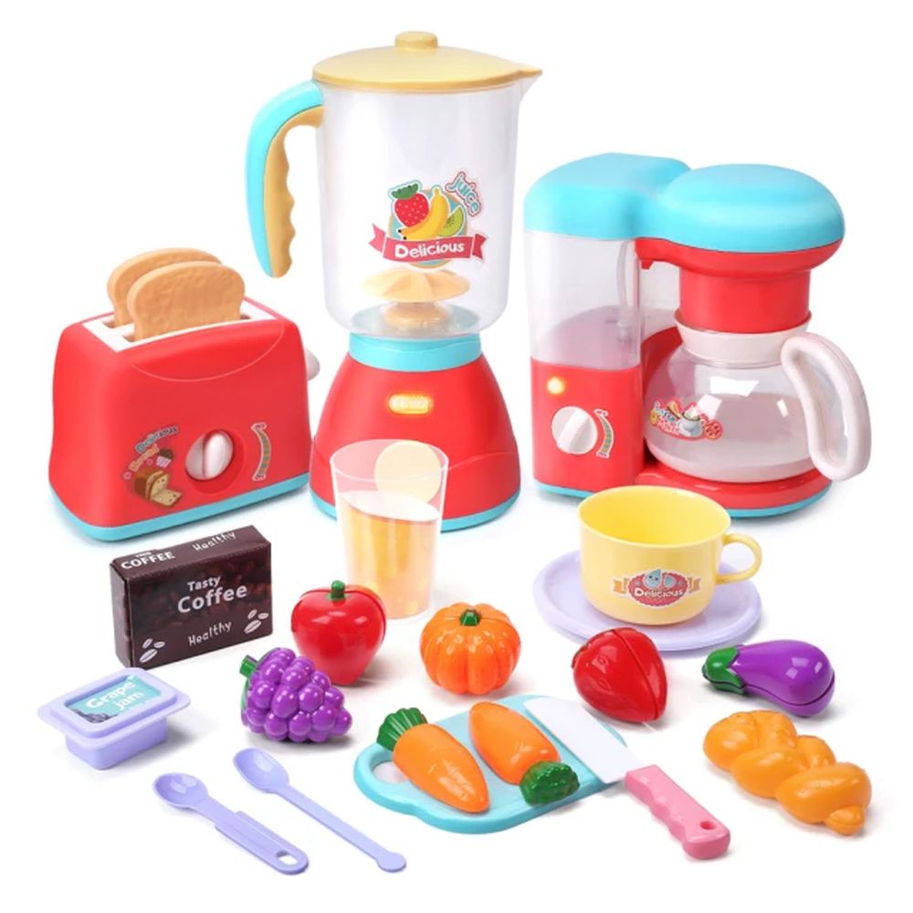 CuteStone - 兒童趣味早餐吧與切切樂套裝玩具(果汁機/麵包機/咖啡機)