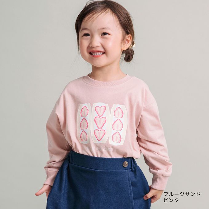 日本 BRANSHES - 100%棉 女孩印花薄長袖上衣-花環小白花-寶寶藍