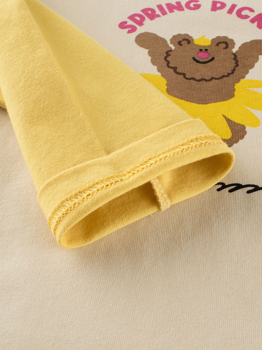 純棉圓領薄長袖上衣-熊熊的花花裙-杏+黃