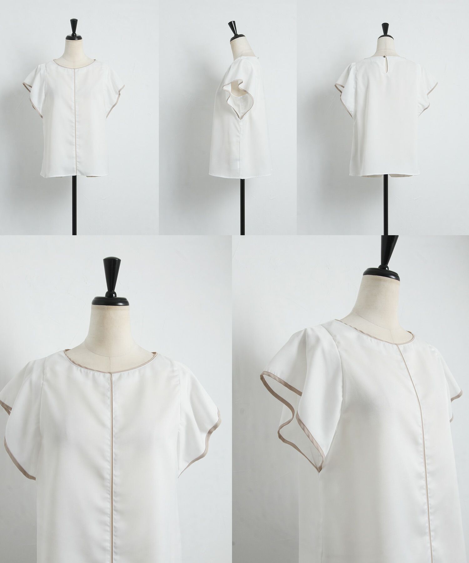 日本 tocco-closet - 撞色滾邊波浪袖上衣-天使白