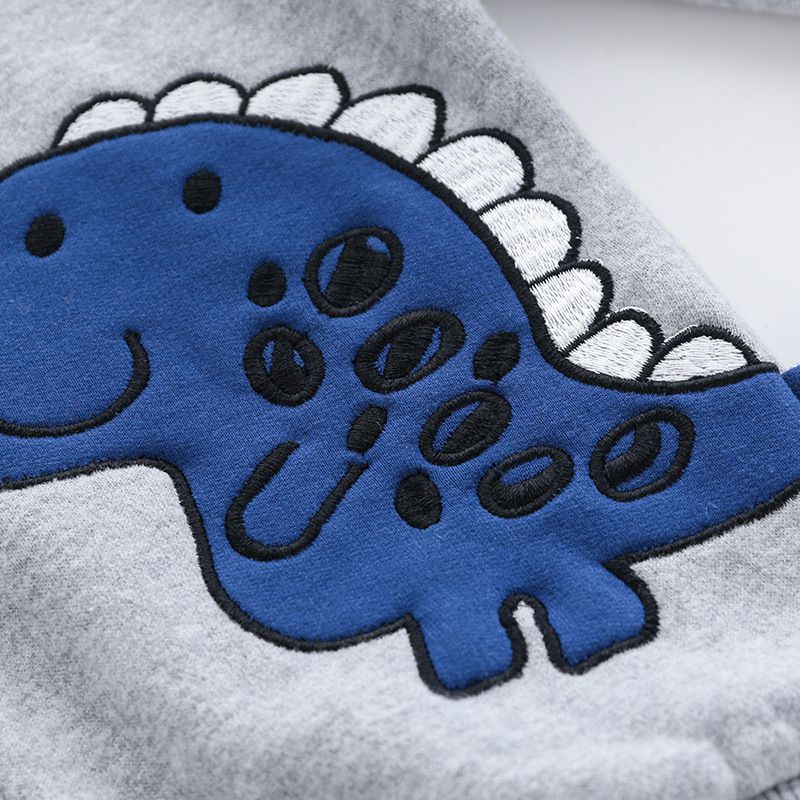 WELLKIDS - 立體造型連帽休閒外套-微笑恐龍-淺灰色