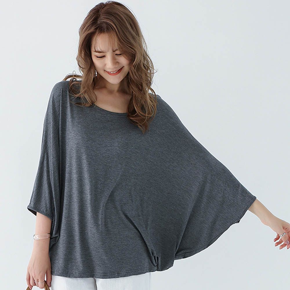 莫代爾3D剪裁瘦瘦蝙蝠袖上衣-深灰色 (F)