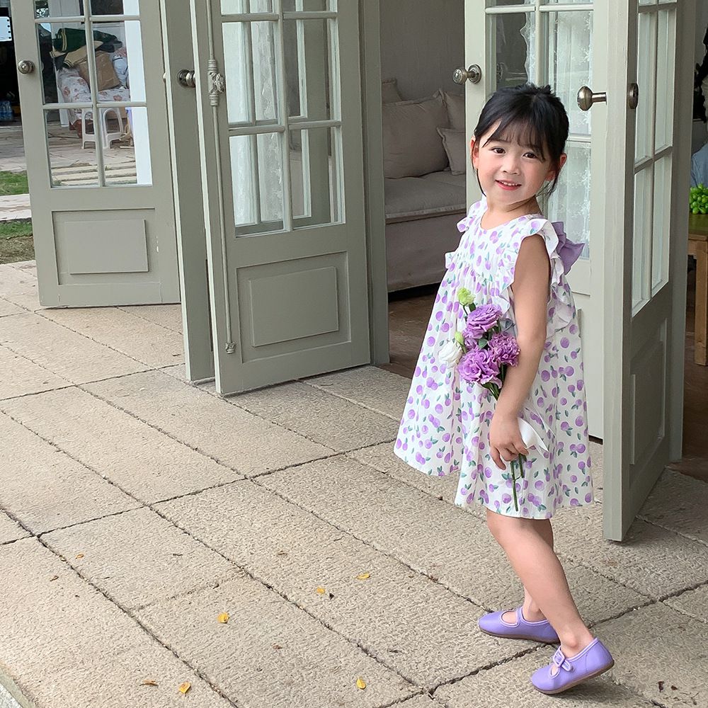 浪漫荷葉袖棉質連身洋裝-繽紛愛心-白色