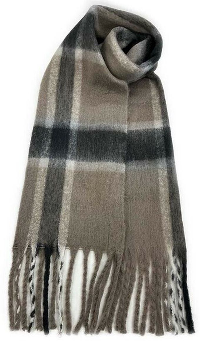 日本代購 - 份量感印花保暖流蘇圍巾-撞色-藍綠