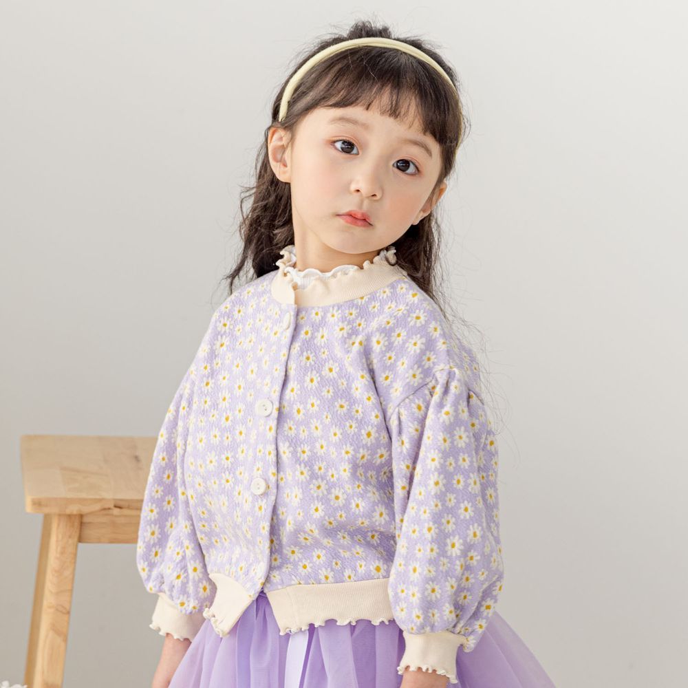 韓國 Orange Mom - 小雛菊泡泡袖針織外套-紫