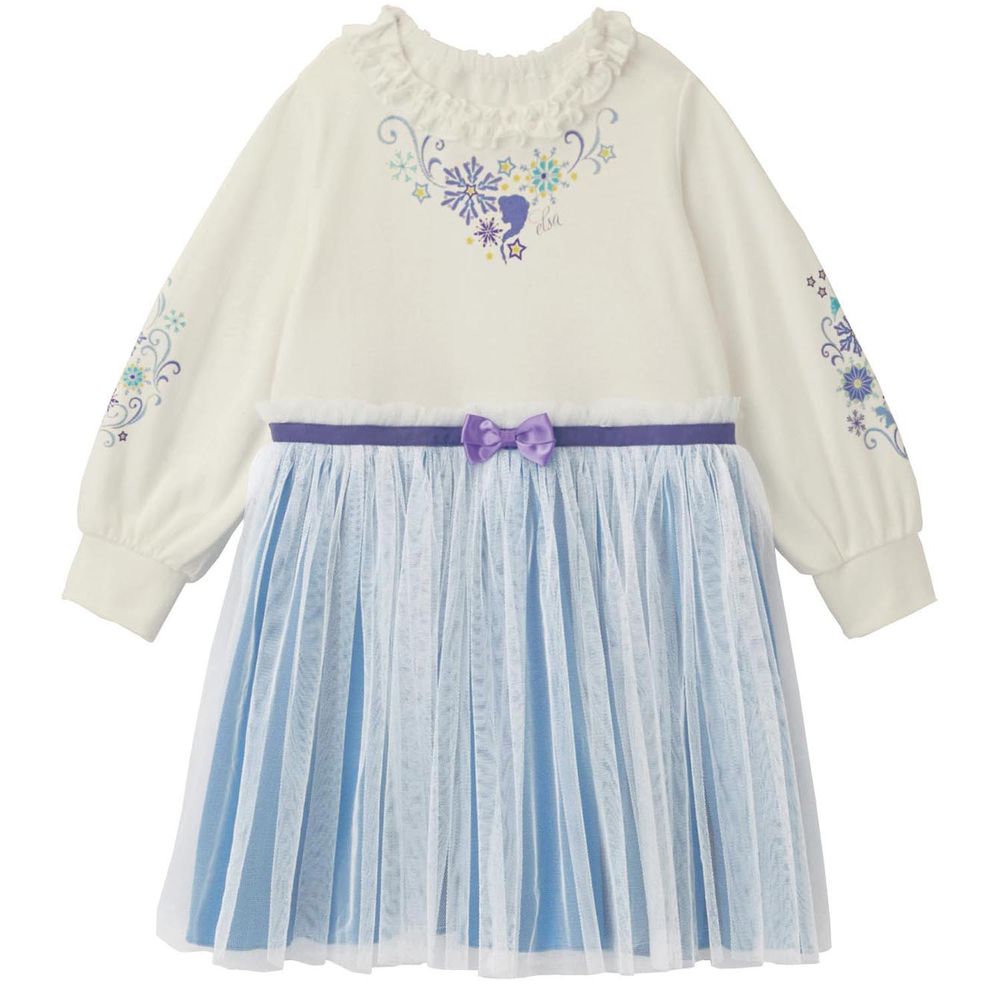 日本千趣會 - 迪士尼公主紗裙襬長袖洋裝-艾莎-白藍