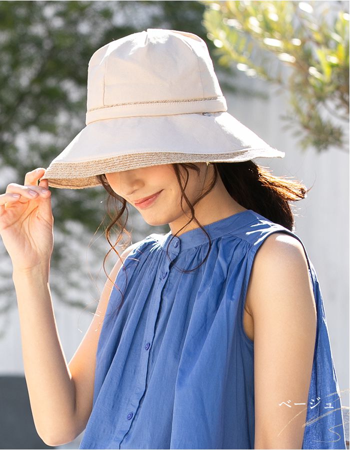 日本 Loo&c - 100%遮光抗UV涼感遮陽帽(附帽帶)-編織滾邊-黑