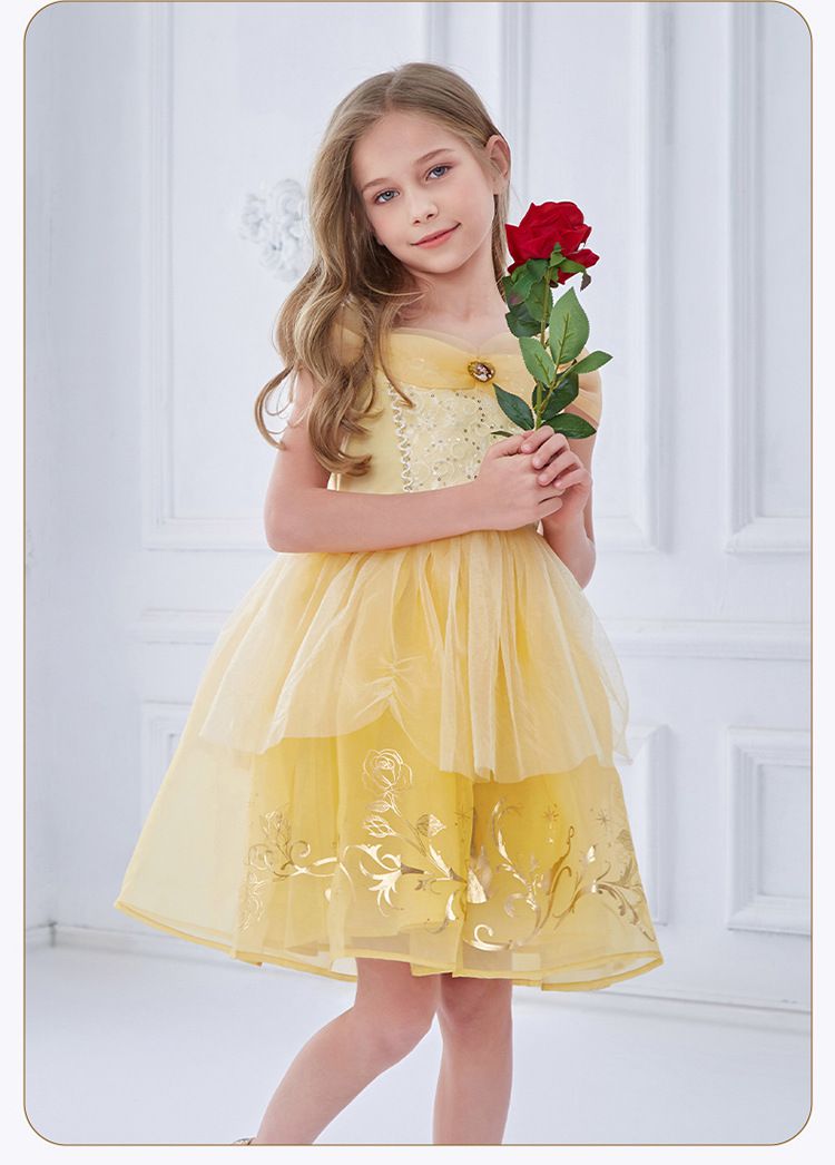 公主系列造型連身裙/萬聖節-卡通人物貝兒-黃色