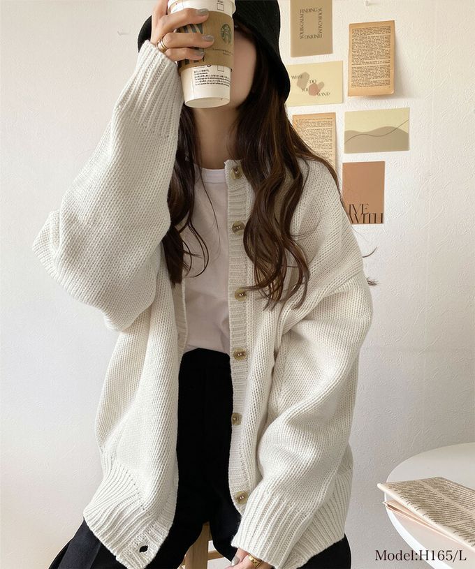 日本 Classical Elf - 雙面穿寬鬆針織鈕釦開襟衫-煙燻綠