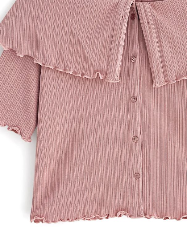 日本 GRL - 木耳捲邊翻領五分袖上衣-黑 (F)